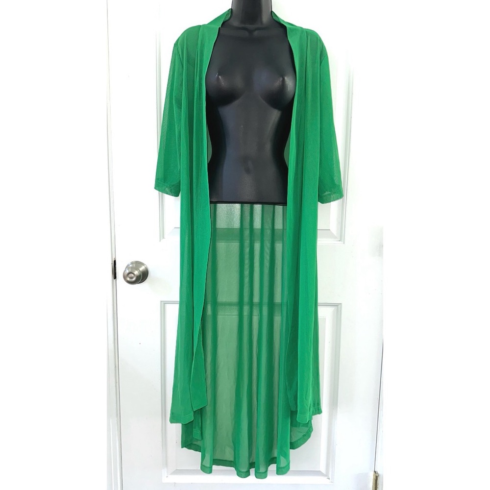 Crazy Train Stretchy Mesh Green Long Short Sleeve Duster Shawl